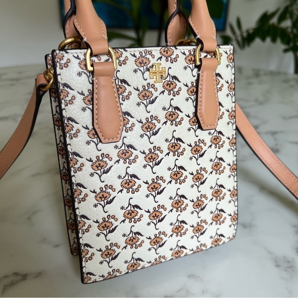 Tory Burch Blake Printed Mini Shopper French Cream Curly Ditsy Logo Floral - Picture 8 of 12
